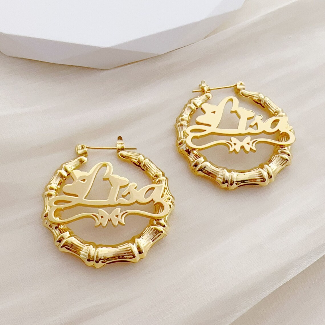 Butterfly Heart Earrings Personalized Gold Plated Name Earrings 
