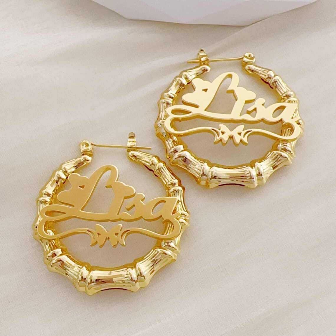 Butterfly Heart Earrings Personalized Gold Plated Name Earrings 