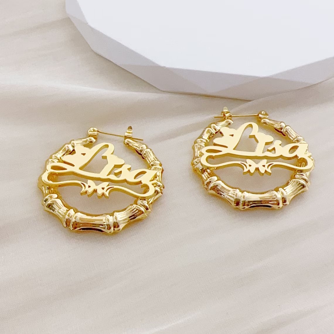 Butterfly Heart Earrings Personalized Gold Plated Name Earrings 