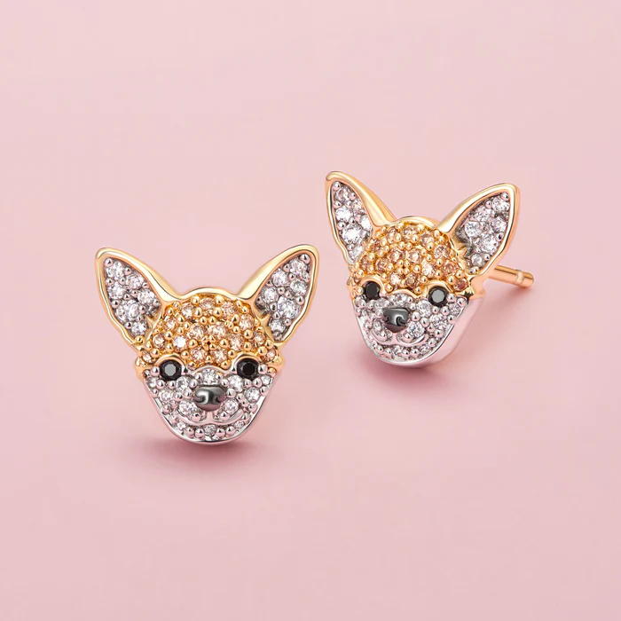 Chihuahua Zircon Pendant Earrings Gold Plated Push Back Stud Earrings 