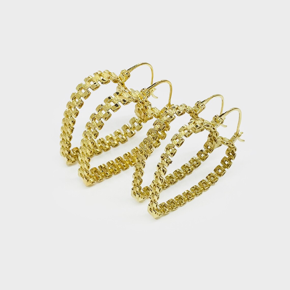 Heart Love Rolex Style Earrings Gold Plated Vintage Earrings