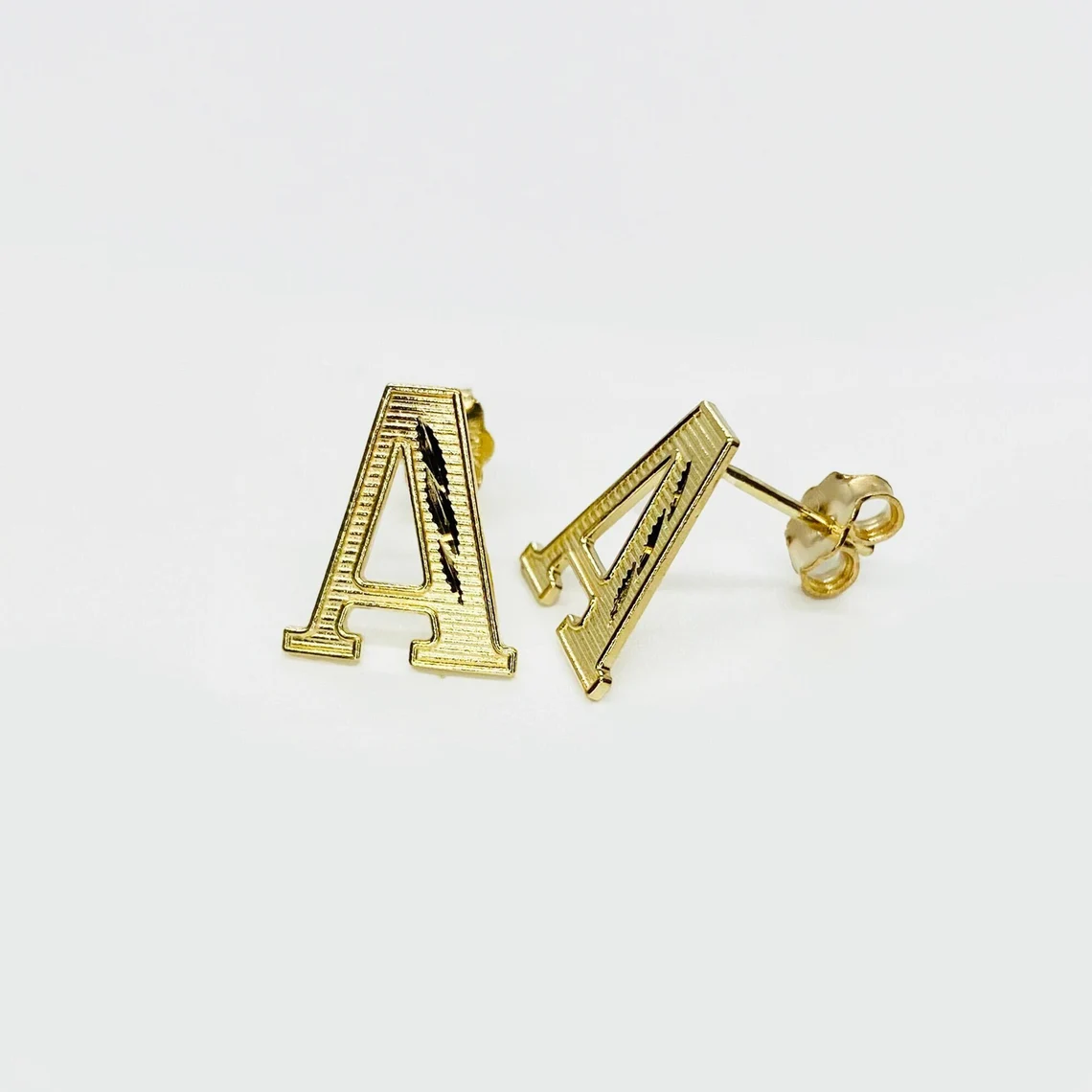 Initial Letter Alphabet Simple Diamond Cut Stud Earrings Custom Initial Earrings
