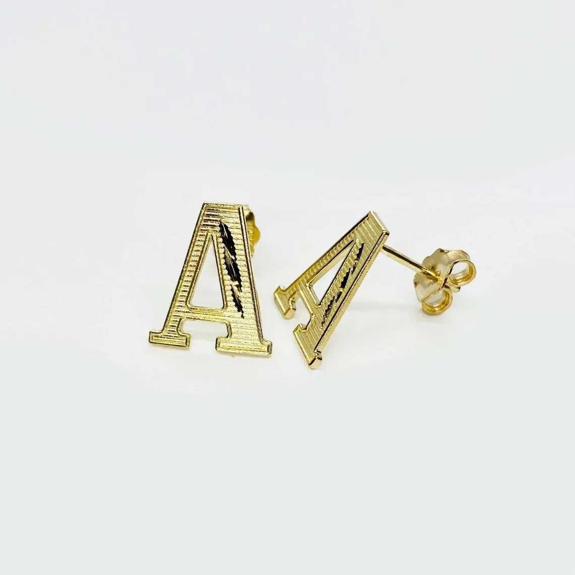 Initial Letter Alphabet Simple Diamond Cut Custom Initial Stud Earrings