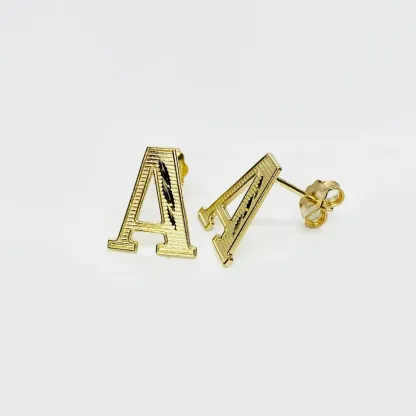 Initial Letter Alphabet Simple Diamond Cut Stud Earrings Custom Initial Earrings