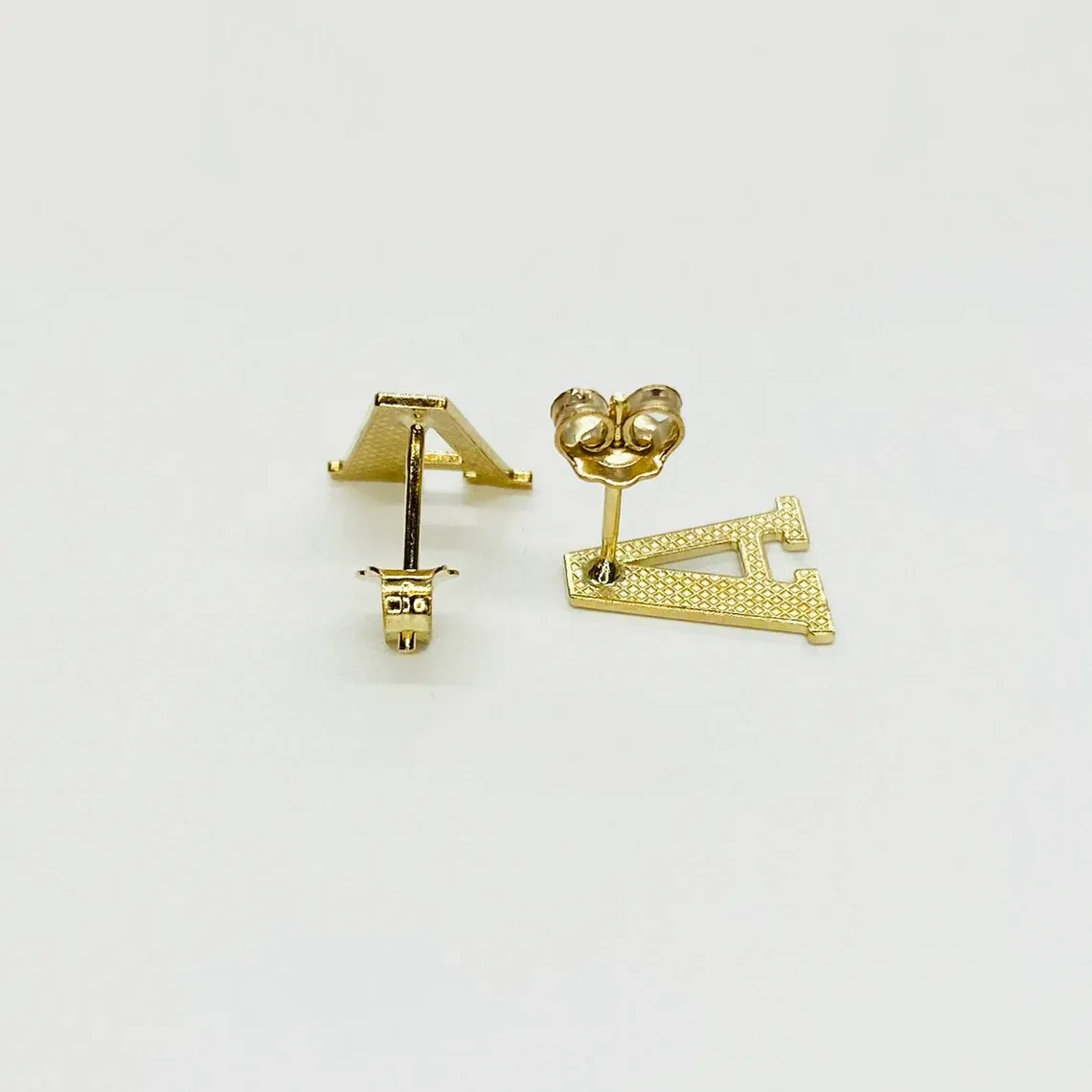 Initial Letter Alphabet Simple Diamond Cut Stud Earrings Custom Initial Earrings