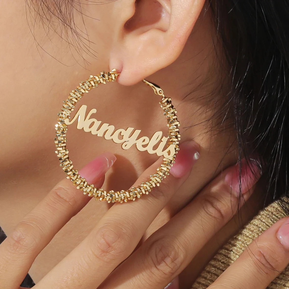 50mm Twist Hoop Earrings Personalized Name Earrings