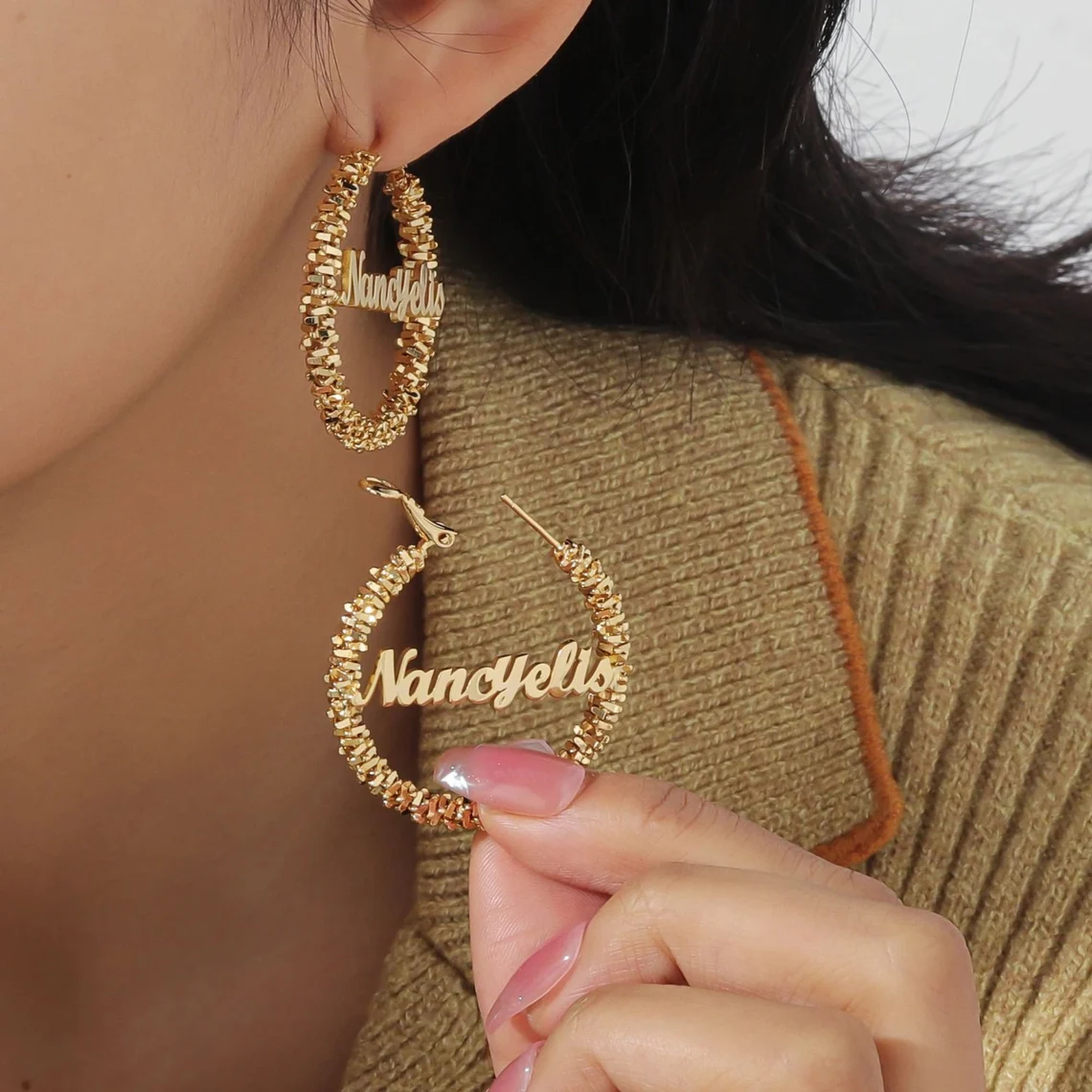 50mm Twist Hoop Earrings Personalized Name Earrings