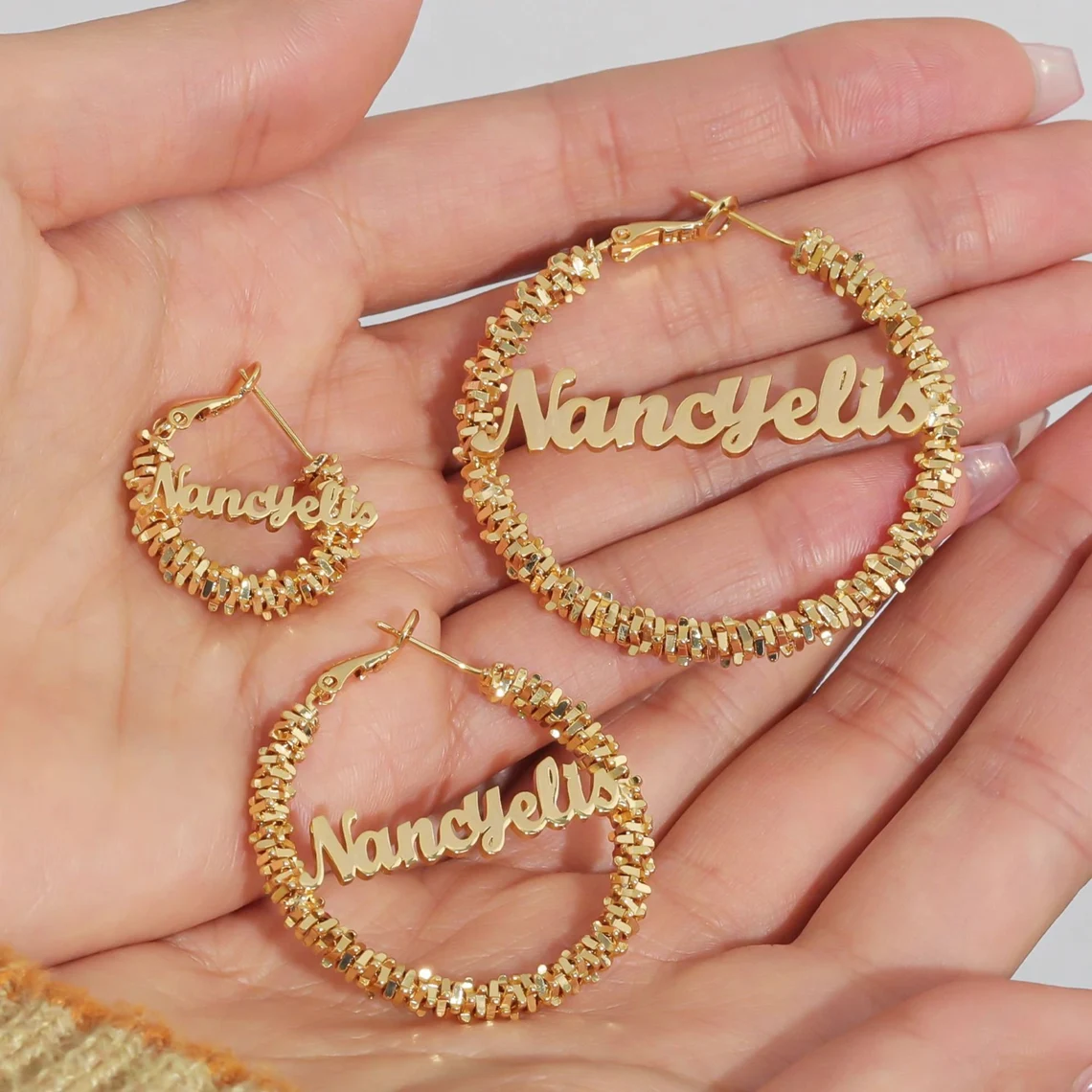 50mm Twist Hoop Earrings Personalized Name Earrings