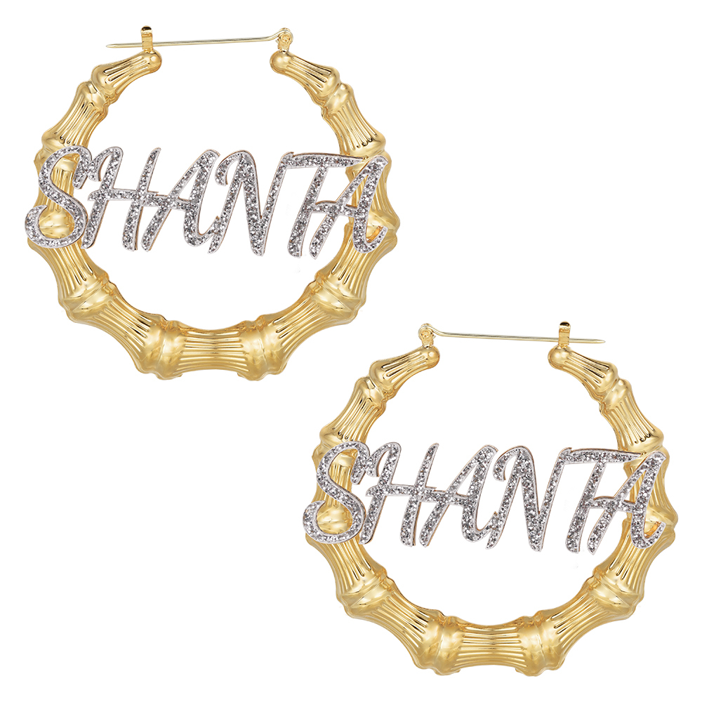 60mm Acrylic Nameplated Gold Plated Bamboo Earrings Personalized Name Earrings