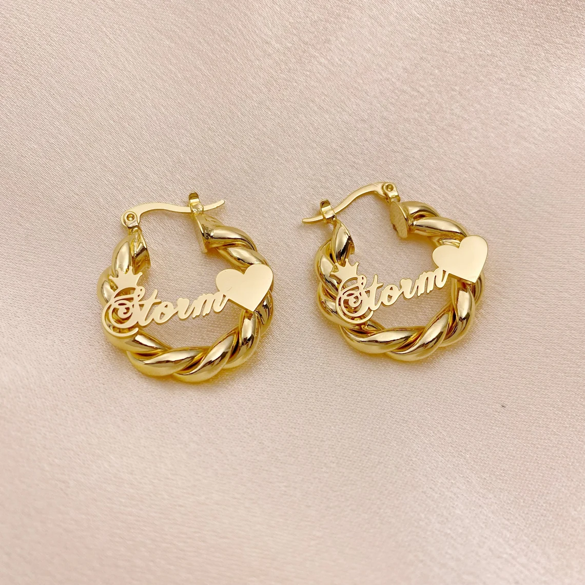 22mm Mini Twist Hoop Earrings Personalized Name Earrings Custom Gold Plated