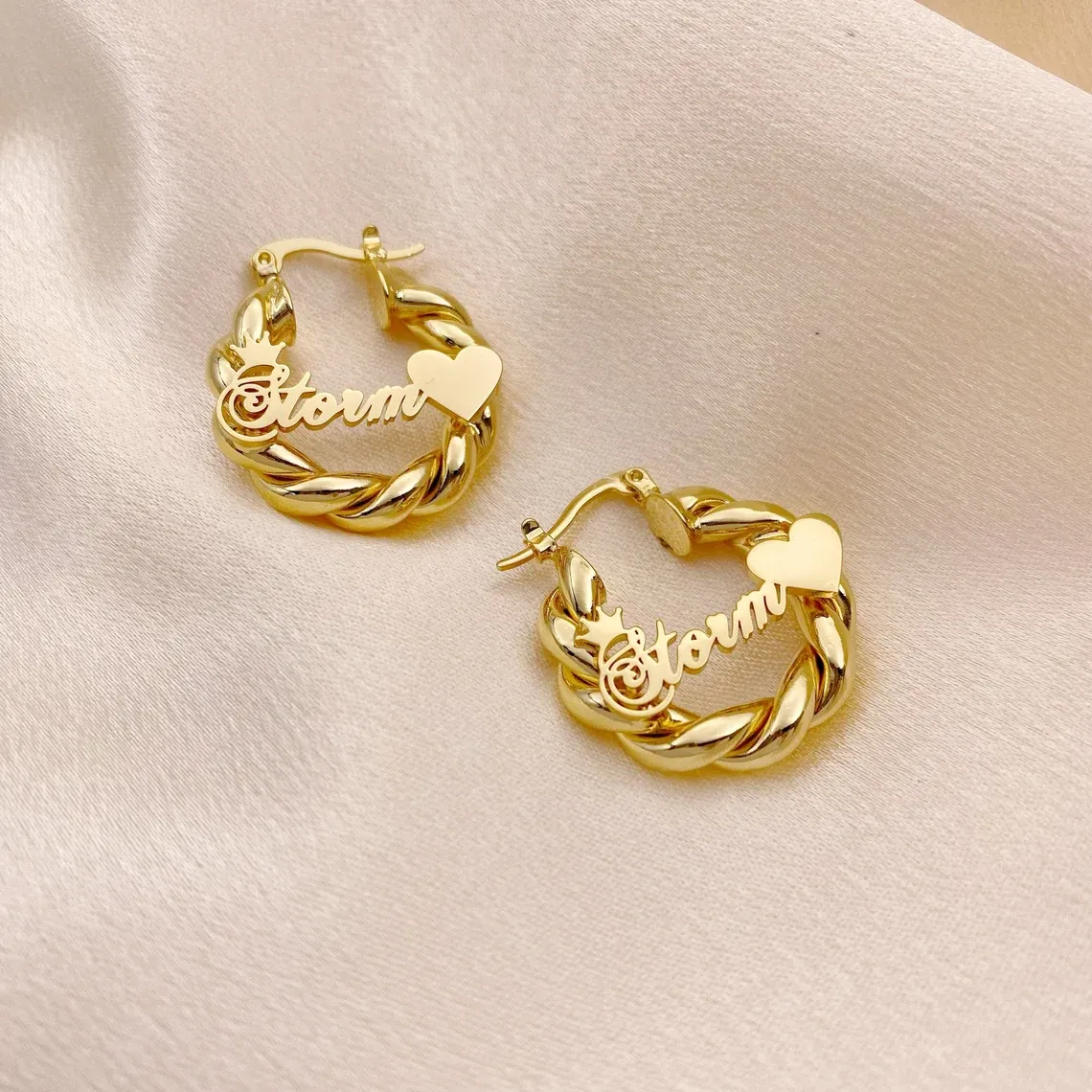 22mm Mini Twist Hoop Earrings Personalized Name Earrings Custom Gold Plated