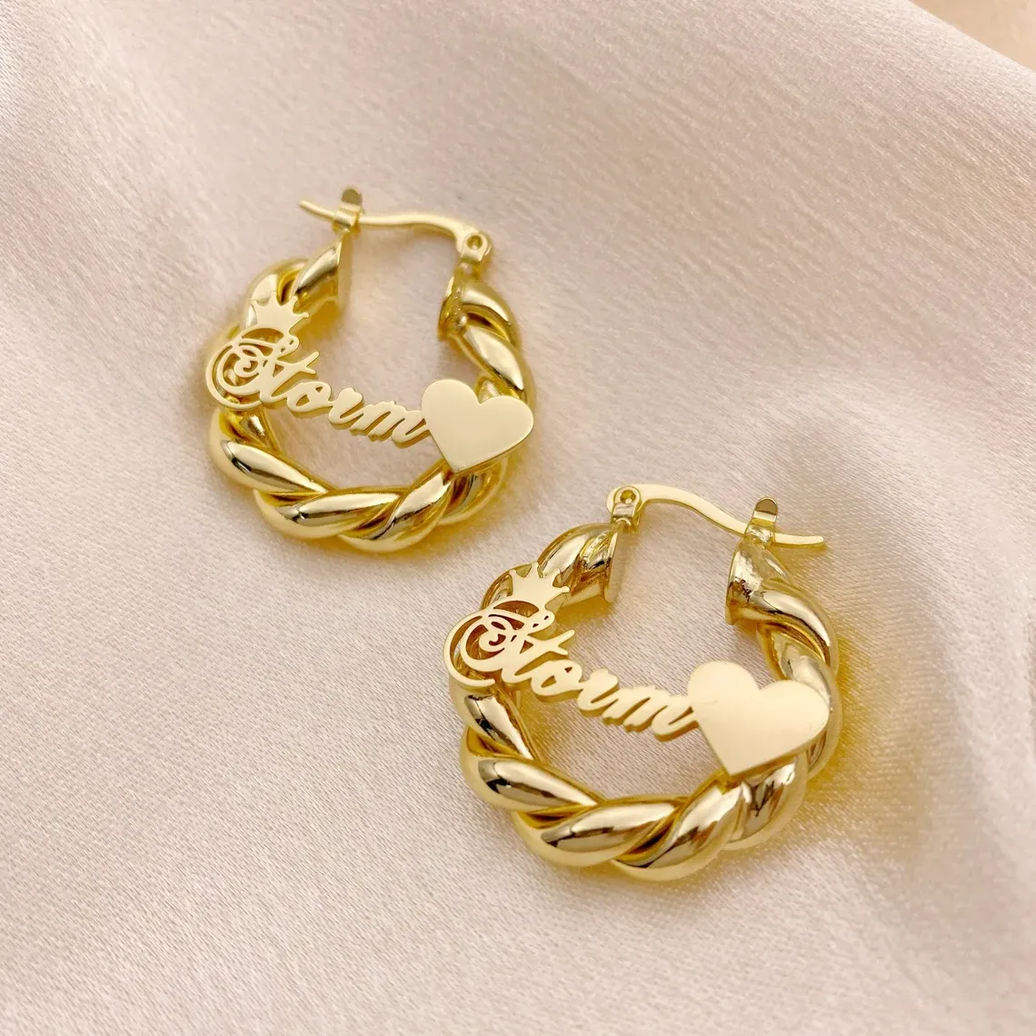 22mm Mini Twist Hoop Earrings Personalized Name Earrings Custom Gold Plated