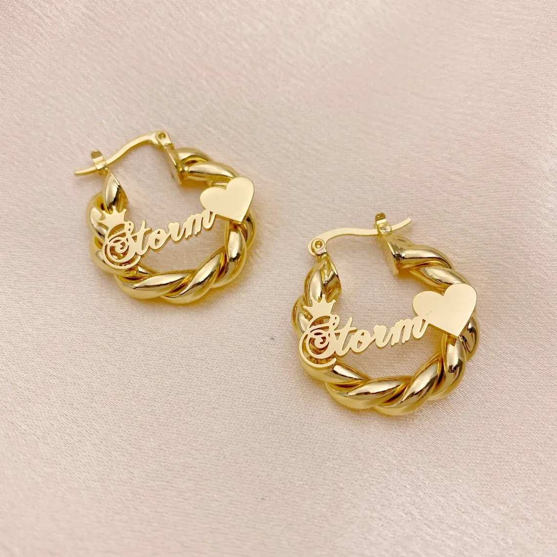 22mm Mini Twist Hoop Earrings Personalized Name Earrings Custom Gold Plated