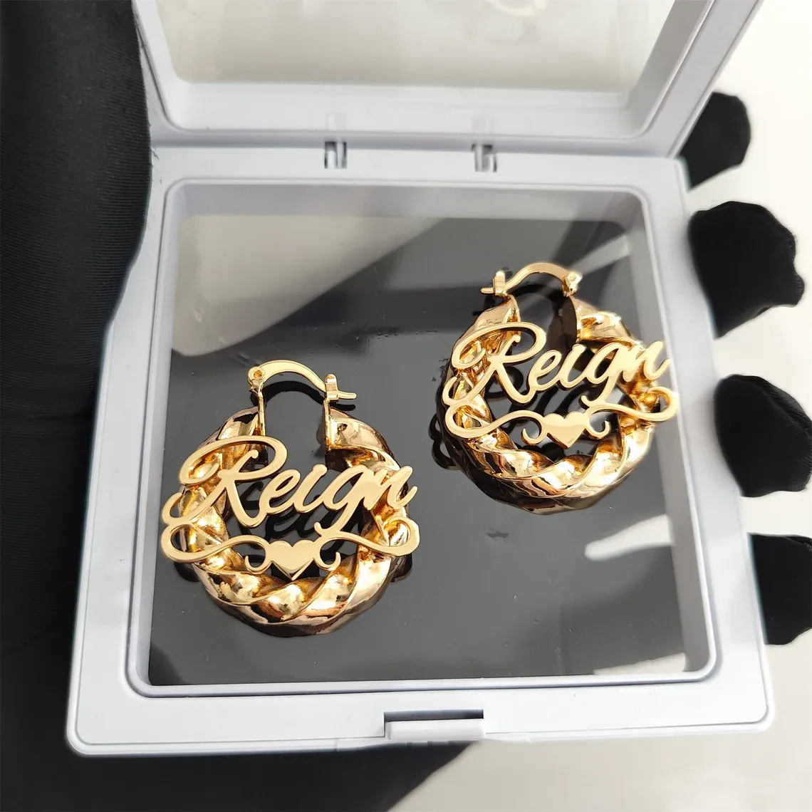 Twist Hoop Earrings Personalized Name Earrings Custom Earrings