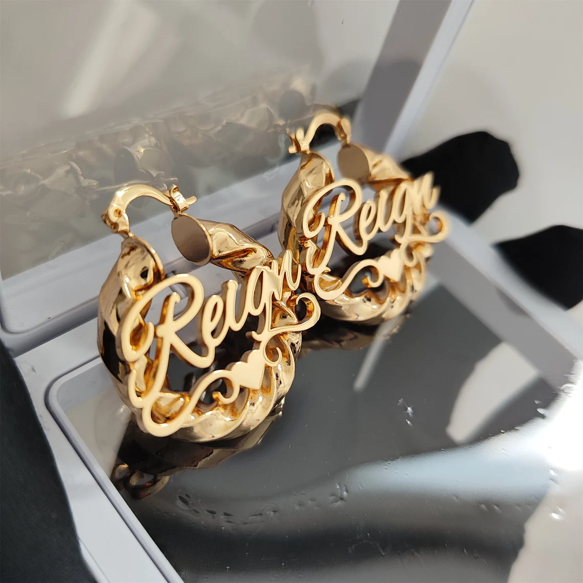 Twist Hoop Earrings Personalized Name Earrings Custom Earrings 