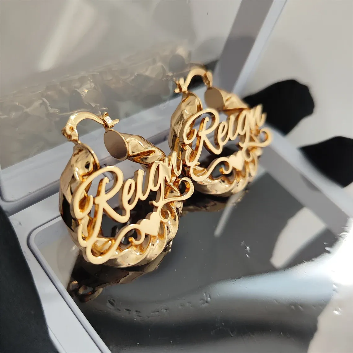 Twist Hoop Earrings Personalized Name Earrings Custom Earrings 