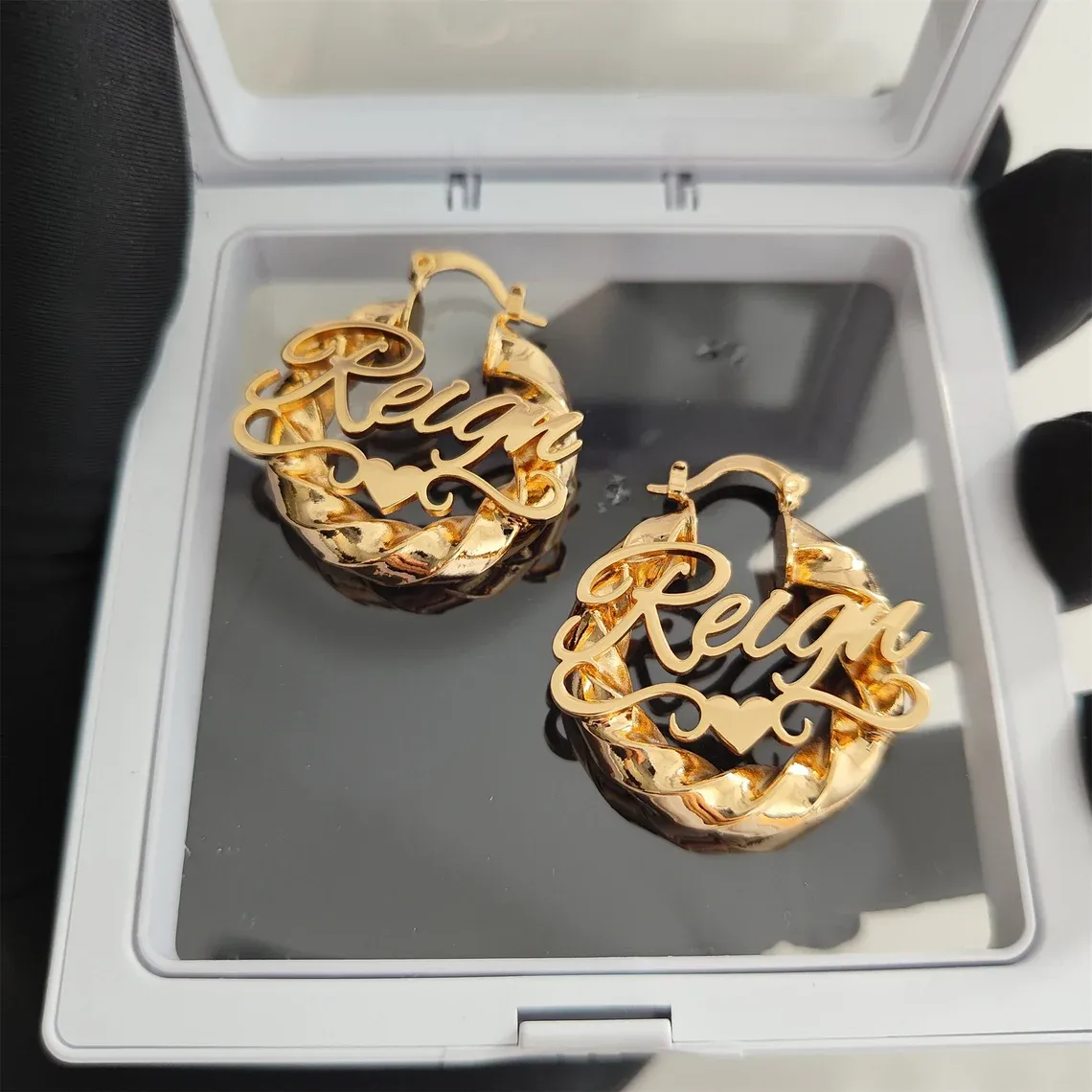 Twist Hoop Earrings Personalized Name Earrings Custom Earrings 