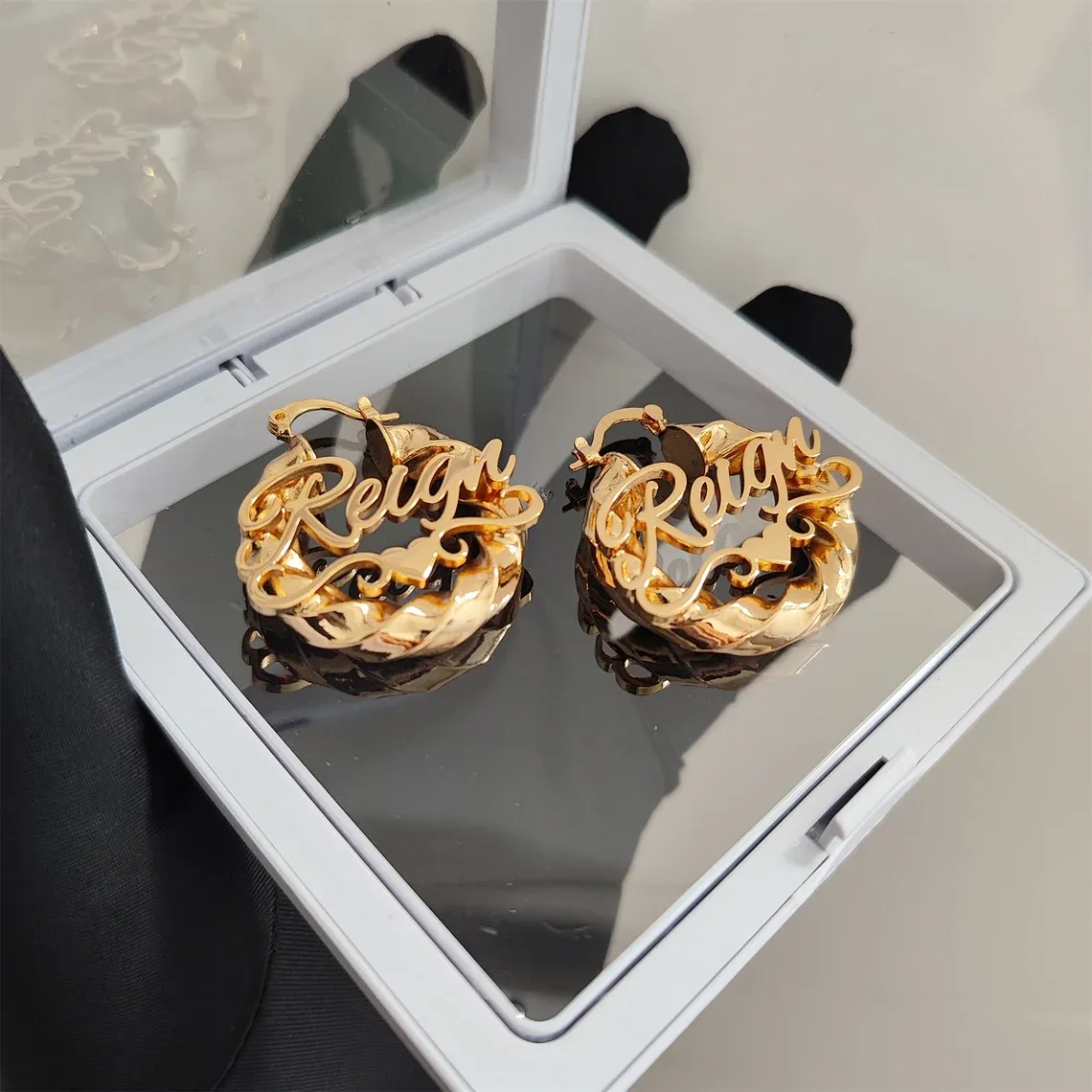 Twist Hoop Earrings Personalized Name Earrings Custom Earrings 