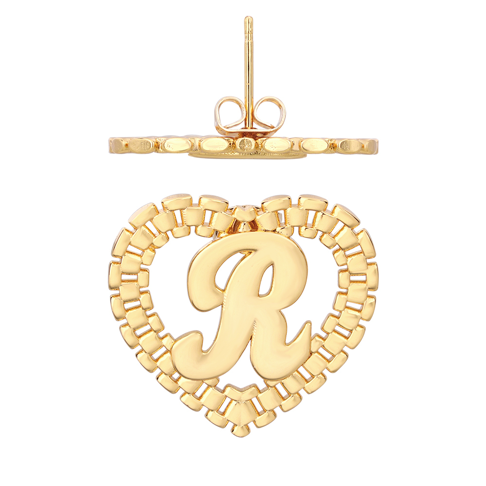 RX Style Chain Initial Pendant Personalized Initial Necklace Ring And Stud Earrings RX Jewelry Set