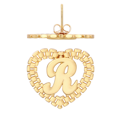 RX Style Chain Initial Pendant Personalized Initial Necklace Ring And Stud Earrings RX Jewelry Set