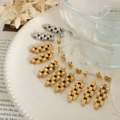 Rolex Stlyle Watch Chain Earrings Jewelry Stainless Steel Stud Earrings 