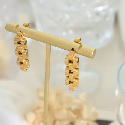 Rolex Stlyle Watch Chain Earrings Jewelry Stainless Steel Stud Earrings 