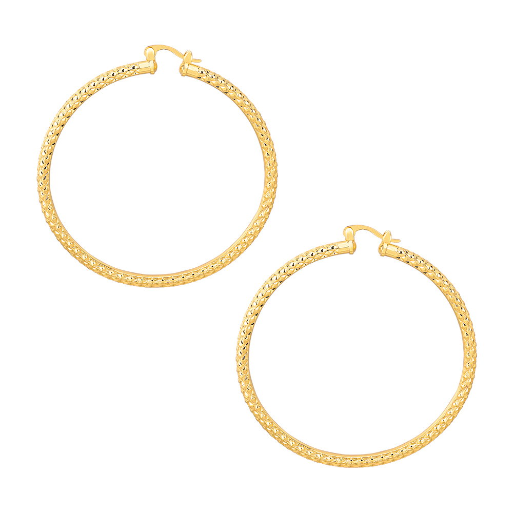 Diamond Cut Hoop Earrings Gold Plated Nugget Style Women Earrings