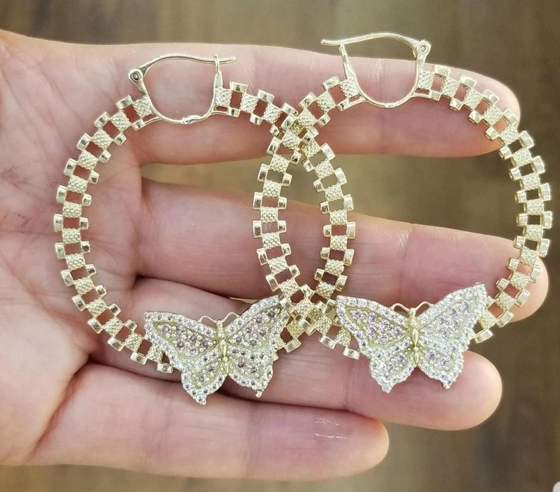 Rolex Chain Butterfly Earrings Gold Plated Hoops Rolex Earrings