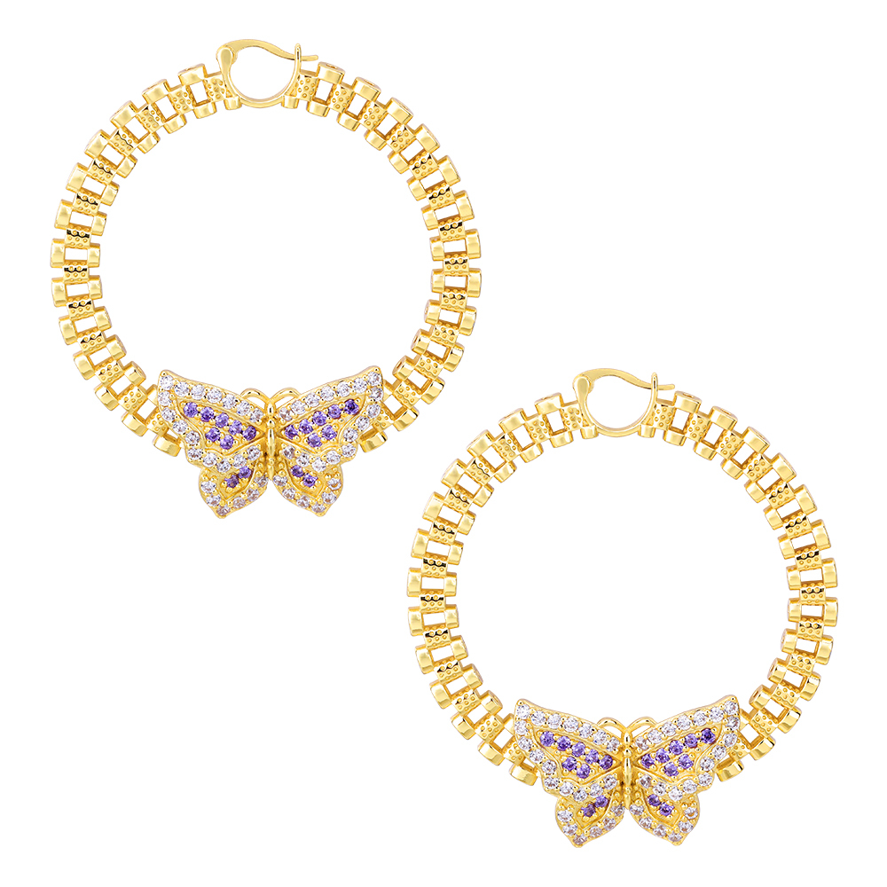 RX Watch Band Chain Butterfly Earrings Gold Plated Hoops RX Earrings