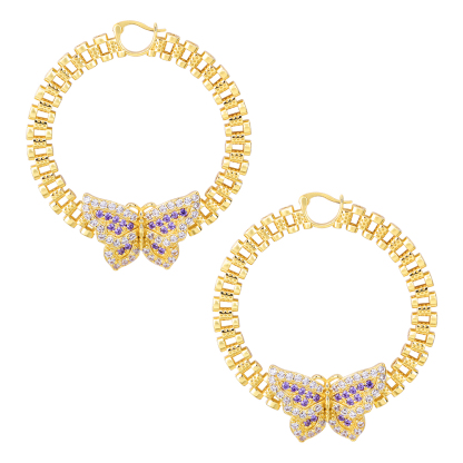 RX Watch Band Chain Butterfly Earrings Gold Plated Hoops RX Earrings