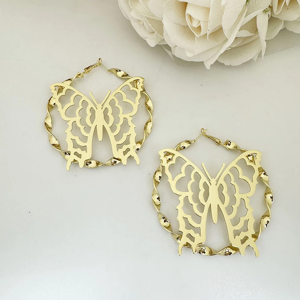Butterfly Earrings Gold Plated Twist Chain Earrings