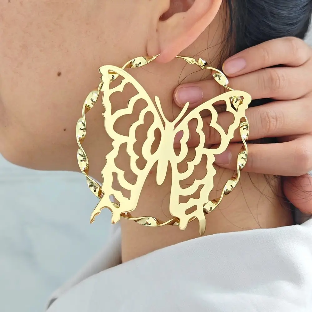 Butterfly Earrings Gold Plated Twist Chain Earrings