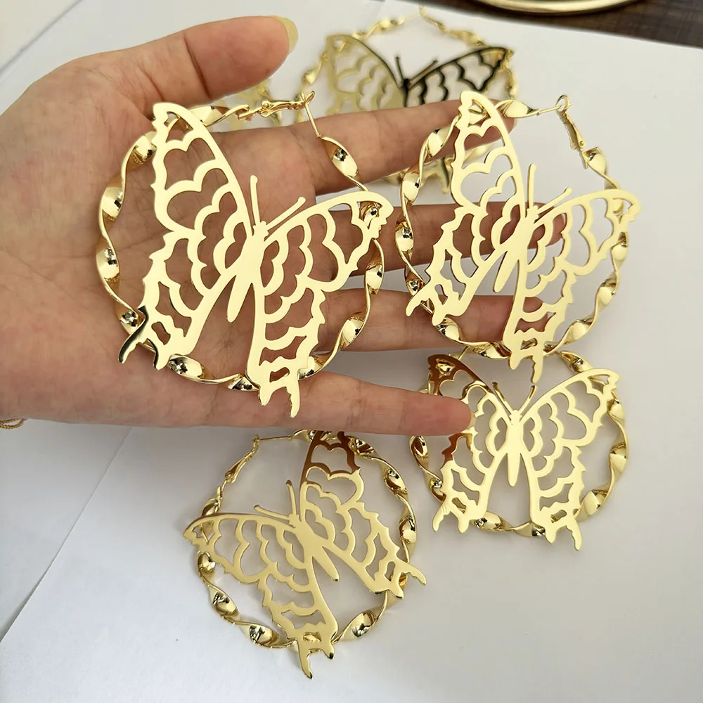Butterfly Earrings Gold Plated Twist Chain Earrings
