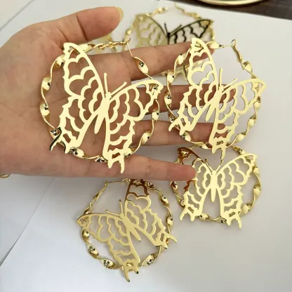 Butterfly Earrings Gold Plated Twist Chain Earrings