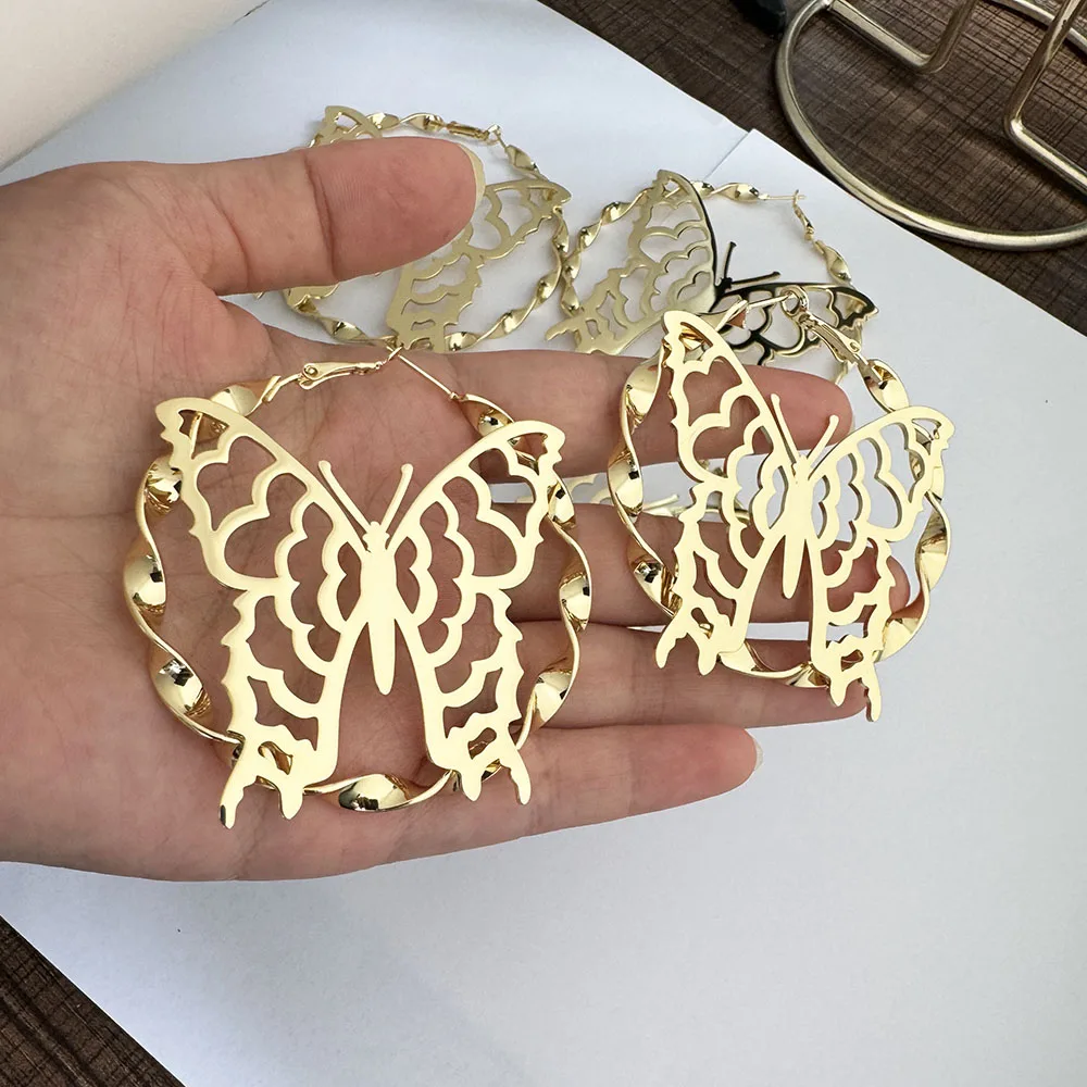 Butterfly Earrings Gold Plated Twist Chain Earrings