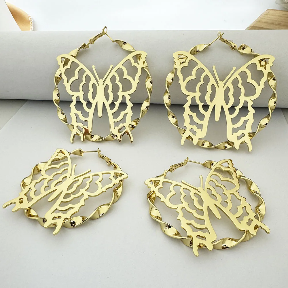 Butterfly Earrings Gold Plated Twist Chain Earrings