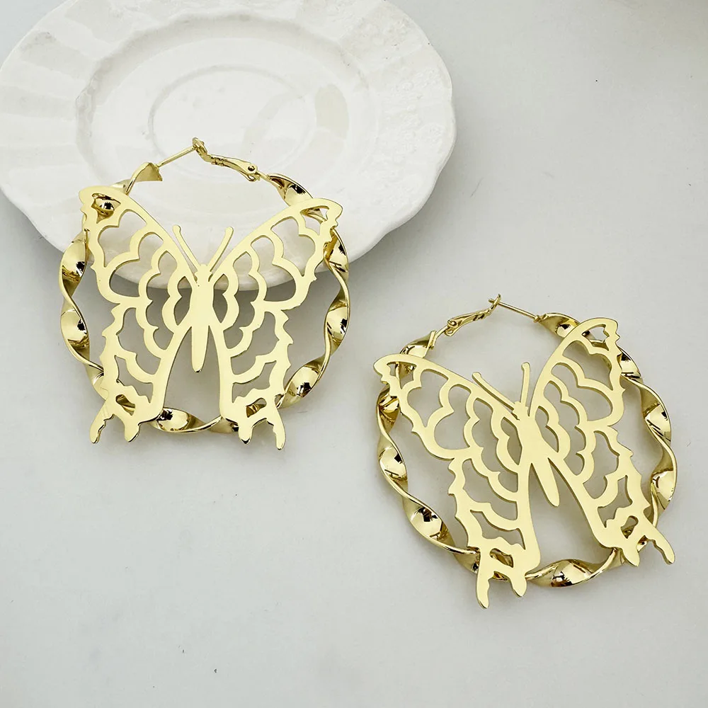 Butterfly Earrings Gold Plated Twist Chain Earrings