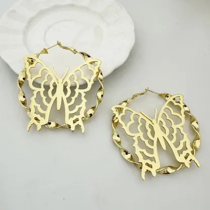 Butterfly Earrings Gold Plated Twist Chain Earrings