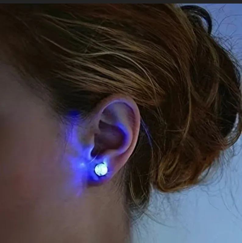 LED Blinking Clear Round CZ Stud Earrings Luminous Earrings 