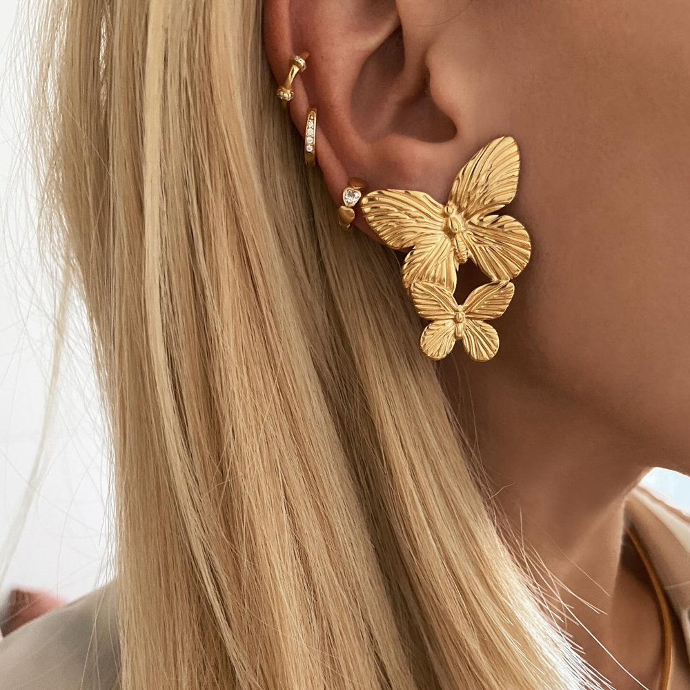 Gold Plated Butterfly Earrings Statement Charm Earrings