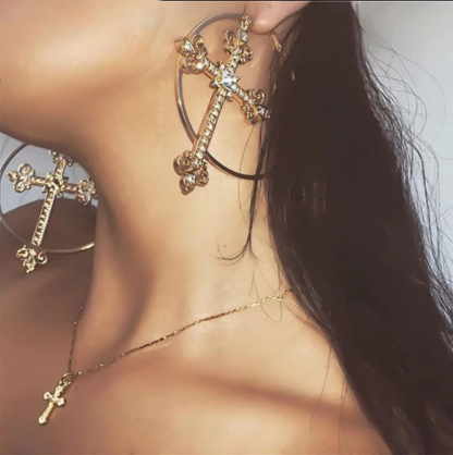 Hoop Cross Earrings Gold Plated Christian Earrings