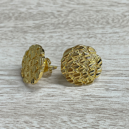 Nugget Round Earrings Gold Plated Diamond Cut Earrings