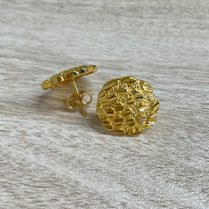 Nugget Round Earrings Gold Plated Diamond Cut Earrings