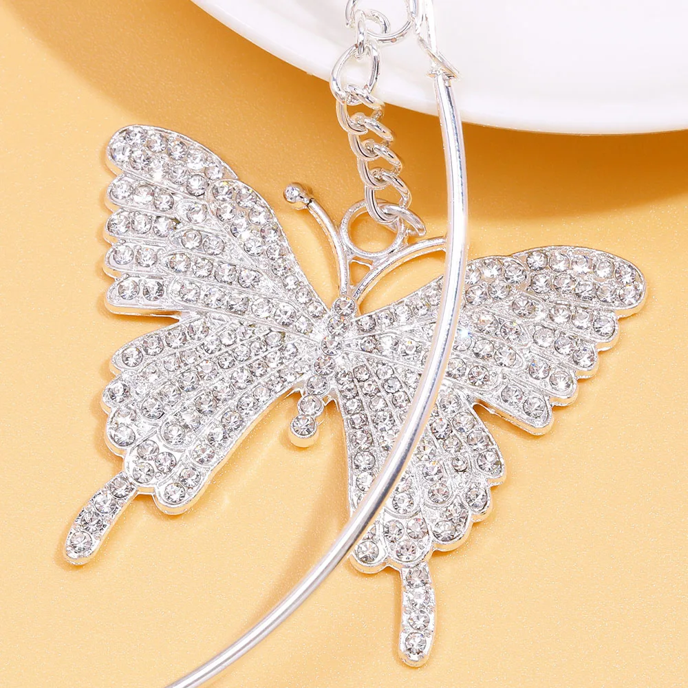 Crystal Big Butterfly Hoop Earrings White Gold Earrings