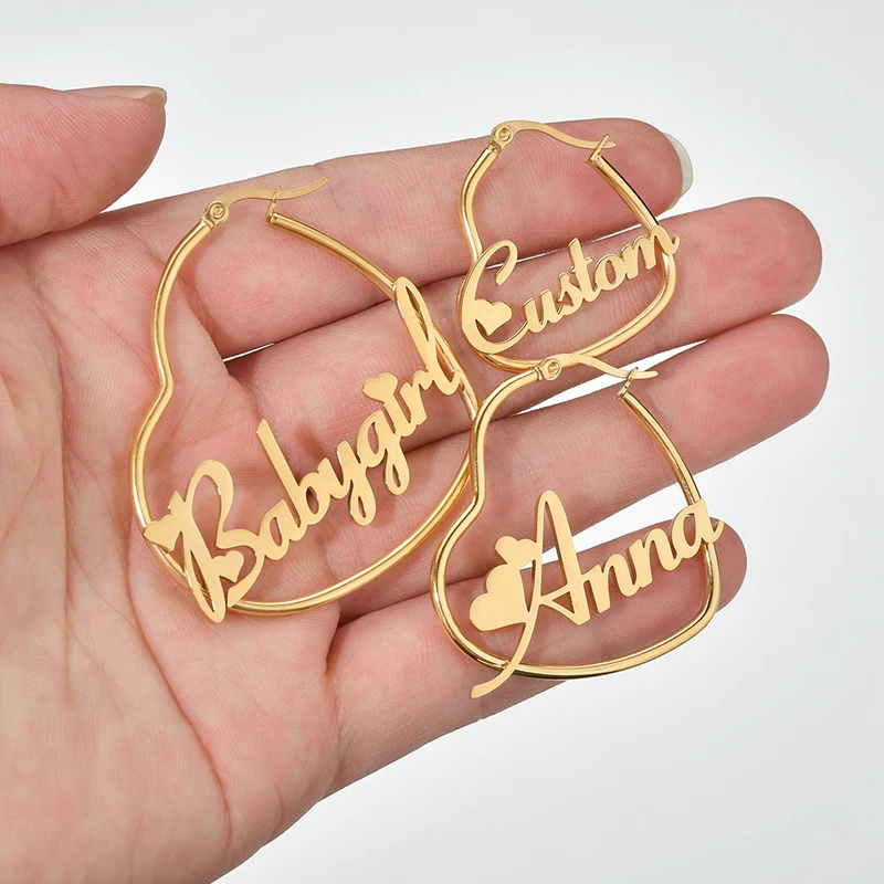 Heart Shaped Nameplated Personalized Custom Name Earrings