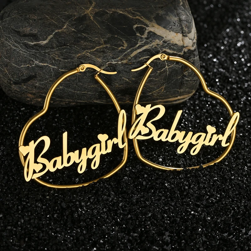 Heart Shaped Nameplated Personalized Custom Name Earrings