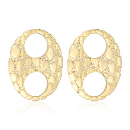 Nugget Puffed Mariner Stud Earrings Gold Plated Earrings