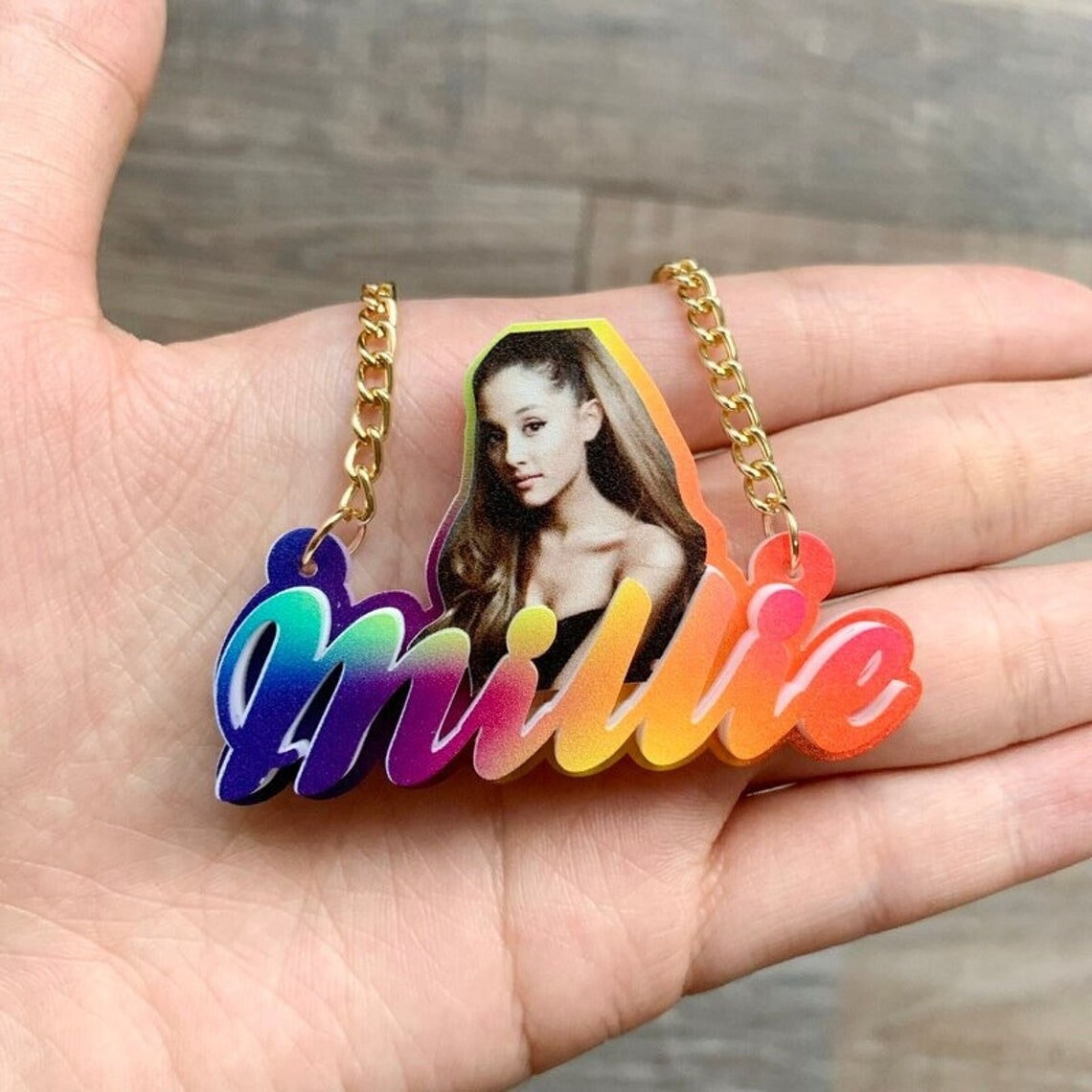 Rainbow Acrylic Photo Pendant Personalized Name Necklace 