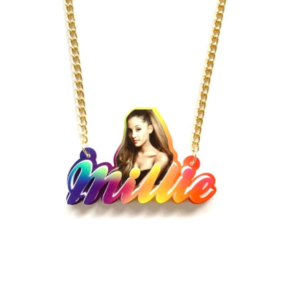Rainbow Acrylic Photo Pendant Personalized Name Necklace 