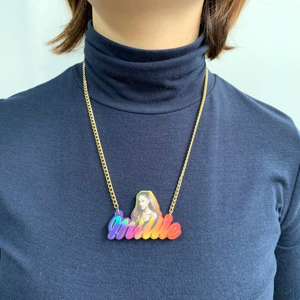 Rainbow Acrylic Photo Pendant Personalized Name Necklace 